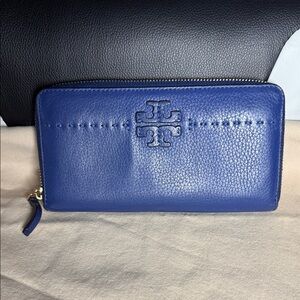 Tory Burch Royal Blue Leather Zip Continental Wallet